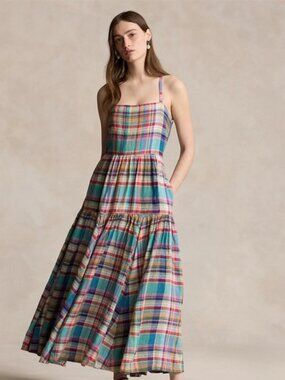 Ralph Lauren Plaid Linen Midi Dress - SIZE 2
